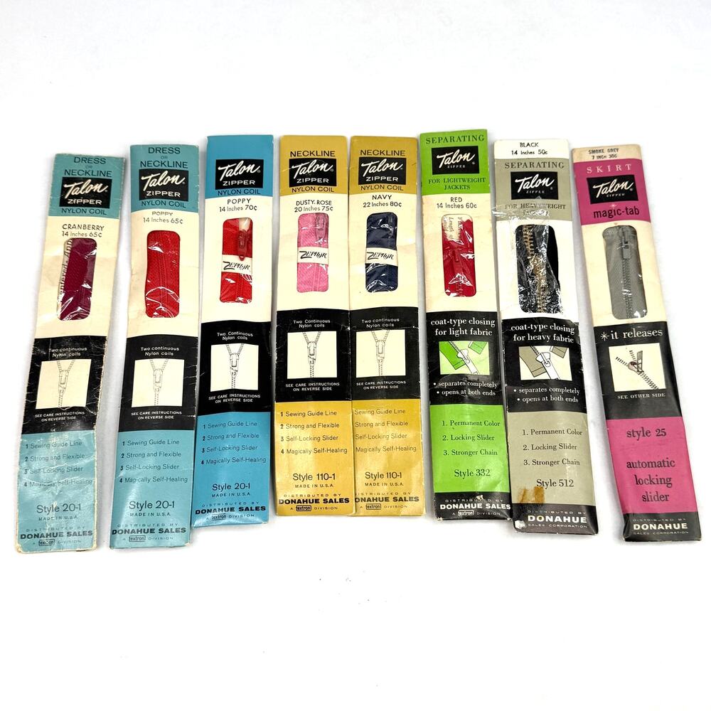 Lot of 8 Vintage Talon Zippers